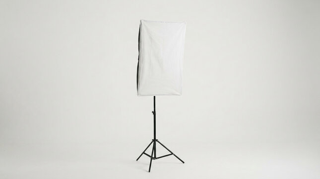 Rectangular softbox light modifier on tripod, a studio lighting tool representing photography, creative process, and professional setup, showcasing equipment