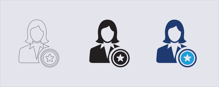 A VIP user, featured candidate, premium account, or employee recognition. Female Silhouette a user, profile, professional employee. achievement, favorites, a premium tier, top rated applicant.