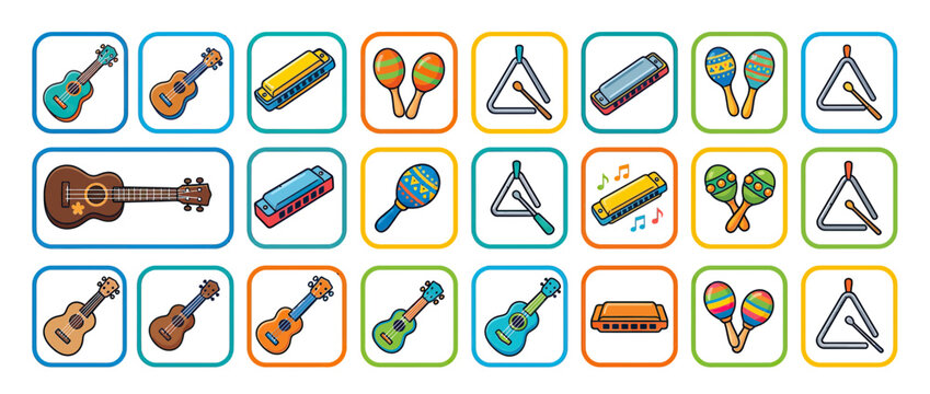 Collection of cartoon musical instruments icons