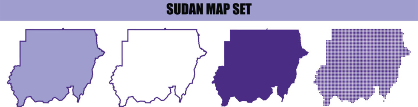 Set of four different sudan map icons featuring various purple color styles and outlines for professional infographic design and web presentation