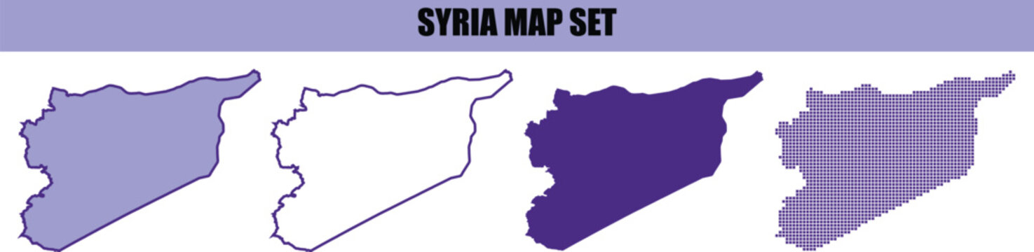 A set of four different graphic map designs of the country of syria isolated on a white background for design projects