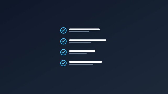check list web template animation Elegant Dark Mode Tick Mark Completion Slate Screen 4K