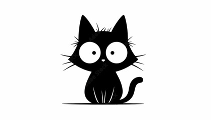 Cat silhouette with large eyes sits in a minimalist pose. © Fatima