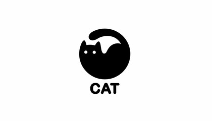 Cat logo design features a minimalist black silhouette of a feline curled into a circle. © Fatima