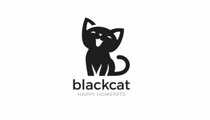 Black cat icon depicts a stylized feline silhouette designed for a modern pet care brand identity. © Fatima