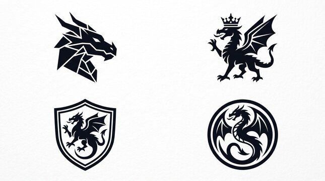 Set of luxury dragon logo designs. Mythical creature icons for branding and heraldry.