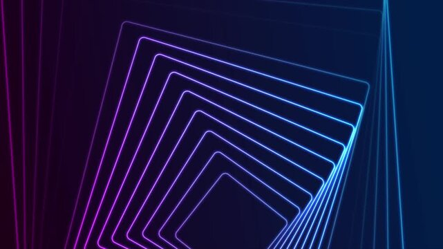 Blue and ultraviolet neon laser squares forming curved spiral, futuristic abstract background. Seamless looping motion design. Video animation Ultra HD 4K 3840x2160