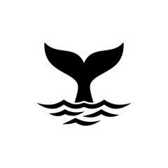 Whale tail fin rising ocean water solid black vector icon © thegreenpixel