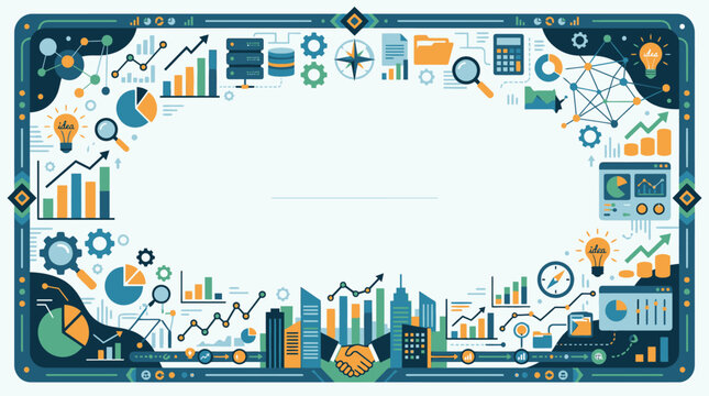 Digital technology and business data infographic border frame.