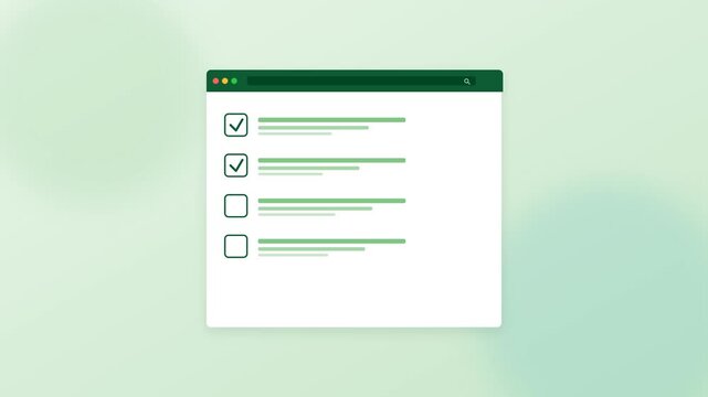 check list web template animation Staggered Task Verification Window Mint Green Aesthetic Loop 4K
