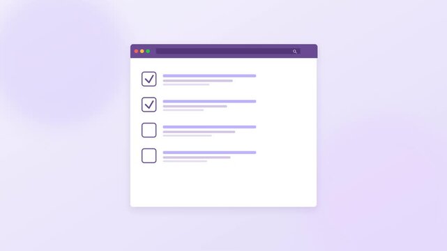check list web template animation Sequential Checkbox Browser UI Amethyst Purple Theme Loop 4K