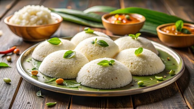 Soft morning light pours over the delicate curves of fluffy white idlis on a pristine plate showcasing their tender crumb and inviting texture amidst