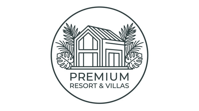 Circular resort and villas tropical logo design.