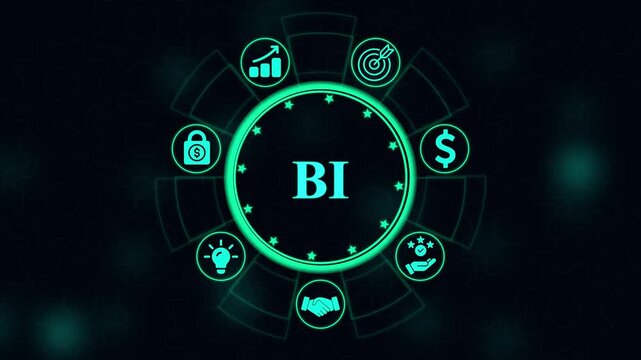 Business intelligence bi concept animation with digital data analytics digital transformation corporate strategy