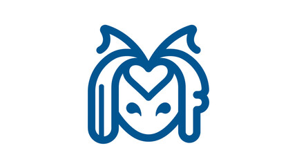Naklejka premium Stylized Blue Mythical Fox Mascot Head with Heart Symbol Vector Illustration