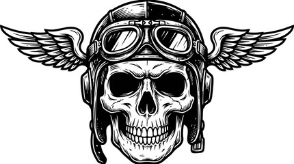 Fototapeta premium Skull with Aviator Helmet and Wings Emblem