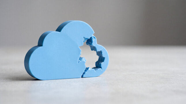Broken blue cloud icon representing data breach and storage failure