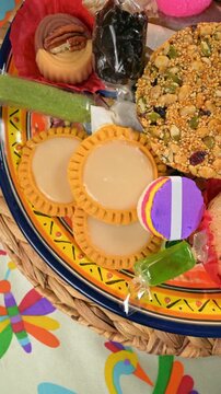Close-up of authentic Mexican sweets. Palanqueta and Tortitas de Santa Clara