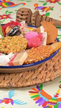 Traditional Mexican candies assortment like palanqueta, tortitas de Santa Clara, borrachitos, jamoncillo and merengue