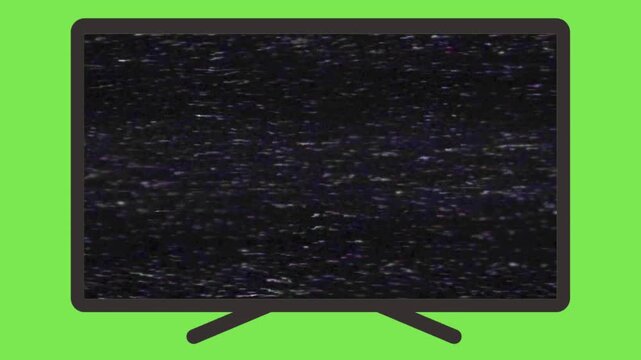 Flat modern television screen with analog static noise glitch distortion on green screen backdrop chroma key mock up vector illustration