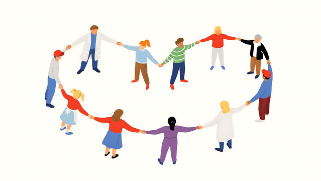 Diverse group of people holding hands in a large heart shape circle for unity and community with community diversity connection collaboration togetherness teamwork inclusion cooperation