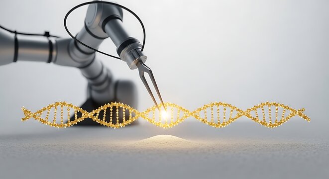 Robotic Arm Delicately Handling Golden Dna Helix in Laboratory