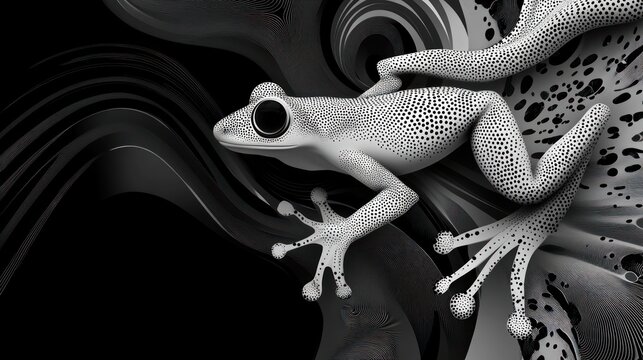 Monochrome frog on abstract swirls