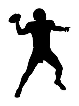 Black silhouette of an American football quarterback throwing the ball