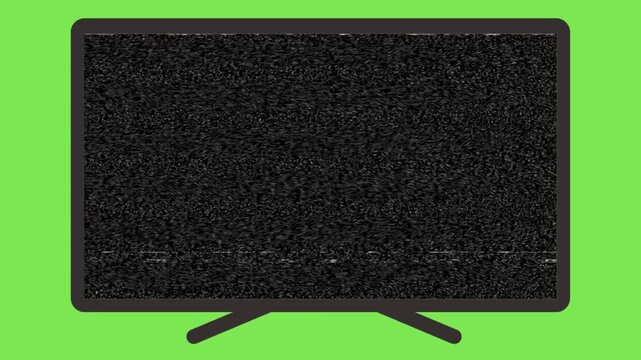 Flat television screen with static noise and signal distortion isolated on a bright chroma key green background vector illustration