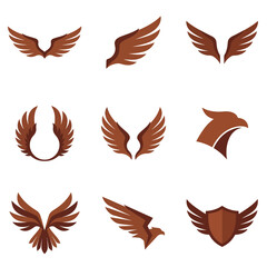 Obraz premium Brown eagle wings icons set for graphic design and emblem creation