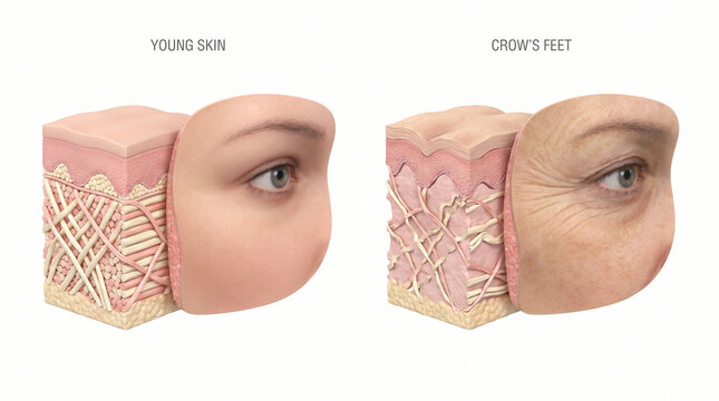 Healthy Skin Versus Crow's Feet Wrinkles Aging Comparison