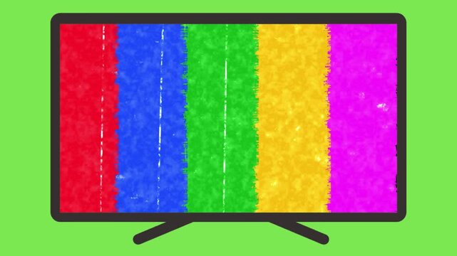 Retro Television Set Showing Colorful Test Pattern Stripes on Green Background Illustration