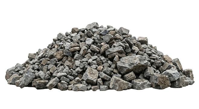 Heap of rough dark grey crushed granite stone aggregate material high quality 4K PNG image in high quality 4K PNG image in white background