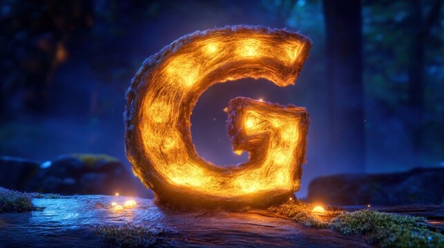 Glowing letter carved from wood