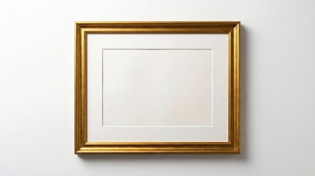 An empty golden picture frame on a clean white background, ready for a photo or artwork