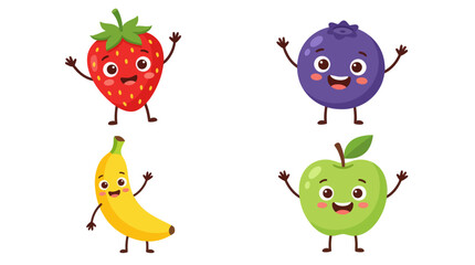 Obraz premium Cute fruit cartoon characters with happy faces set