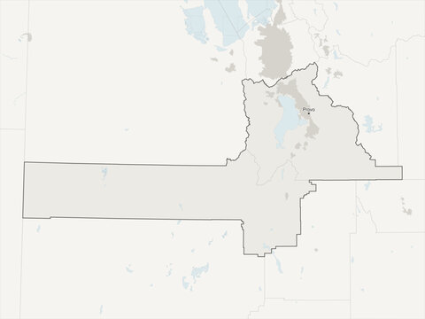 Provo-Orem-Lehi metropolitan area vector map with county boundaries, urban footprint and hydrography, Utah, USA