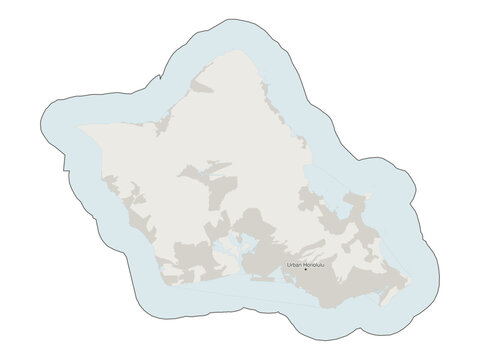 Urban Honolulu metropolitan area vector map with county boundaries, urban footprint and hydrography, Hawaii, USA
