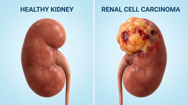 3D Render of Healthy Kidney versus Renal Cell Carcinoma