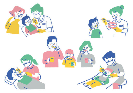 Toothbrushing Instruction and Dental Treatment Scenes_Color