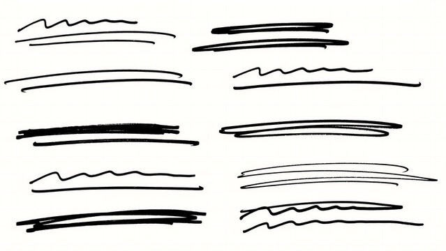 Hand drawn marker brush strokes and text underline scribbles with scribble highlight abstract creative underline
