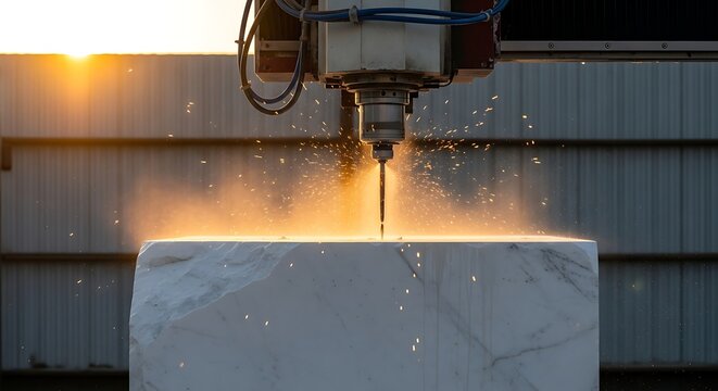 Industrial Cnc Milling Machine Drilling Marble Block Sparks