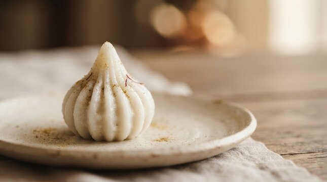 Traditional Indian sweet modak served on a ceramic plate for Ganesh Chaturthi festival celebration, representing cultural heritage and delicious festive cuisine.
