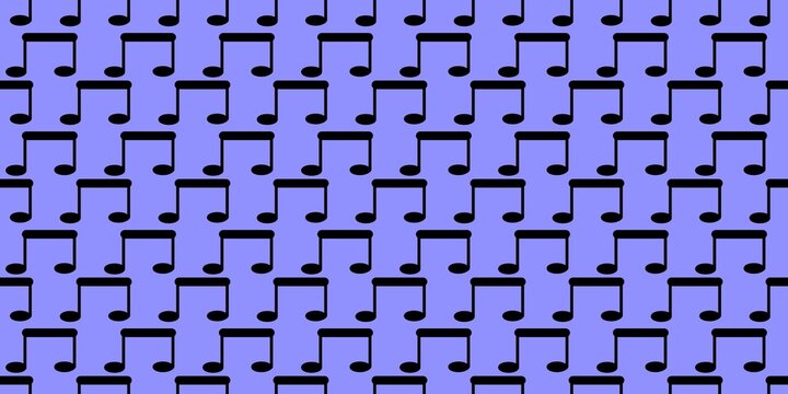 Seamless pattern of black musical notes on a purple background.
