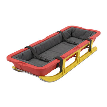 Ski patrol rescue toboggan sled with safety straps and padded interior  