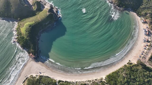 Cabo Frio in Rio de Janeiro. Conchas beach, Praia das Conchas. Aerial view, establishing shot.