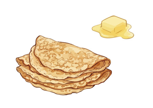 Appetizing fruit crepe illustration with glossy syrup, fresh berries, whipped cream and delicious dessert presentation ／ シズル感のあるクレープのイラスト、艶のあるシロップとフルーツ、生クリームを添えた美味しそうなデザート