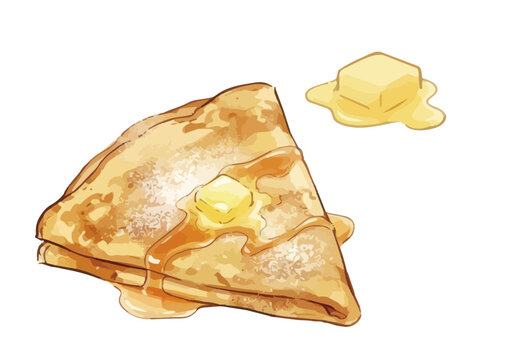 Appetizing fruit crepe illustration with glossy syrup, fresh berries, whipped cream and delicious dessert presentation ／ シズル感のあるクレープのイラスト、艶のあるシロップとフルーツ、生クリームを添えた美味しそうなデザート