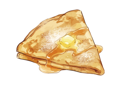 Appetizing fruit crepe illustration with glossy syrup, fresh berries, whipped cream and delicious dessert presentation ／ シズル感のあるクレープのイラスト、艶のあるシロップとフルーツ、生クリームを添えた美味しそうなデザート