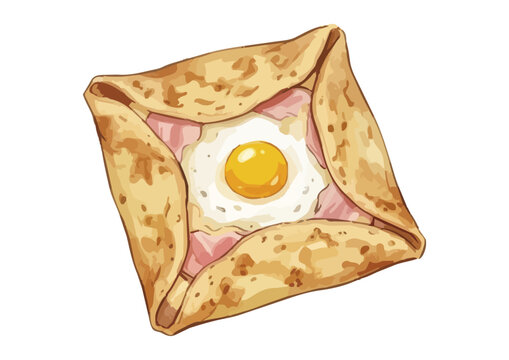 Appetizing fruit crepe illustration with glossy syrup, fresh berries, whipped cream and delicious dessert presentation ／ シズル感のあるクレープのイラスト、艶のあるシロップとフルーツ、生クリームを添えた美味しそうなデザート
